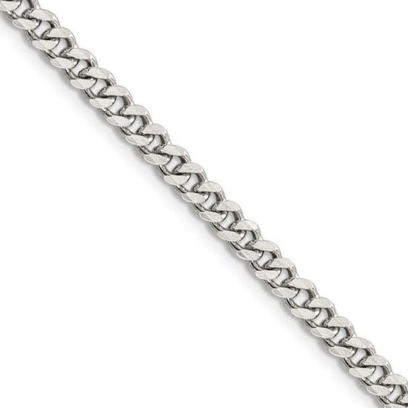 4.5mm Rhodium Plated Sterling Silver Solid Curb Chain Necklace, 18 In - Picture 1 of 7
